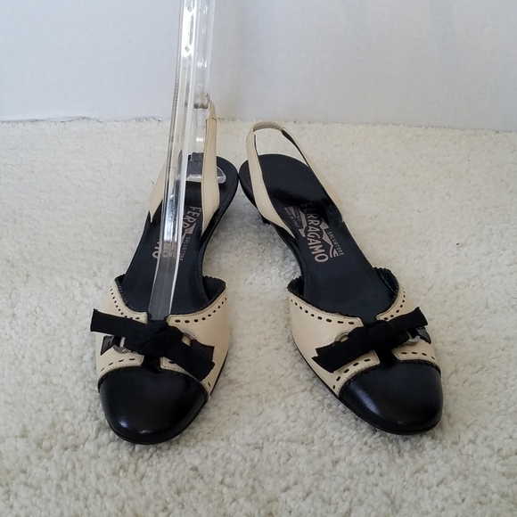 Salvatore Ferragamo | Shoes | Ferragamo Black Cream Spectator Slingbacks Heels | Poshmark